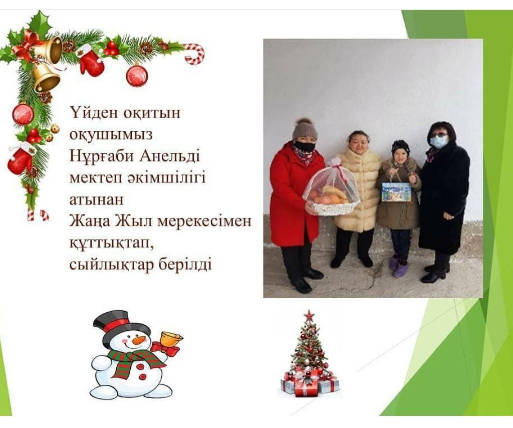 Жаңа жыл мерекесімен үйден оқитын оқушыны құттықтау
